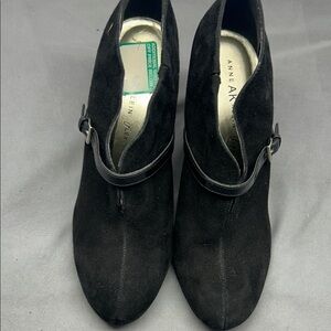 Anne‎ Klein iFlex Womens Black Suede Patent Leather Wedge Booties Buckle Strap
